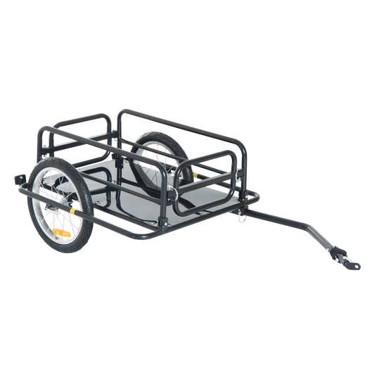 Homcom Bike Cargo Trailer in Steel Frame Extra Bicycle Storage Carrier with Hitch-Black