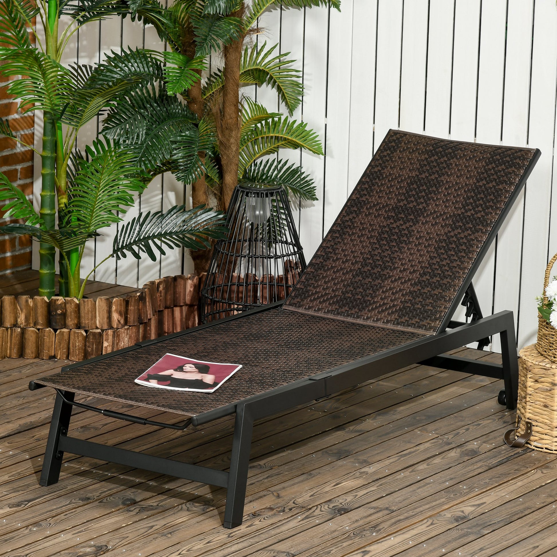 Outsunny Outdoor PE Rattan Sun Loungers