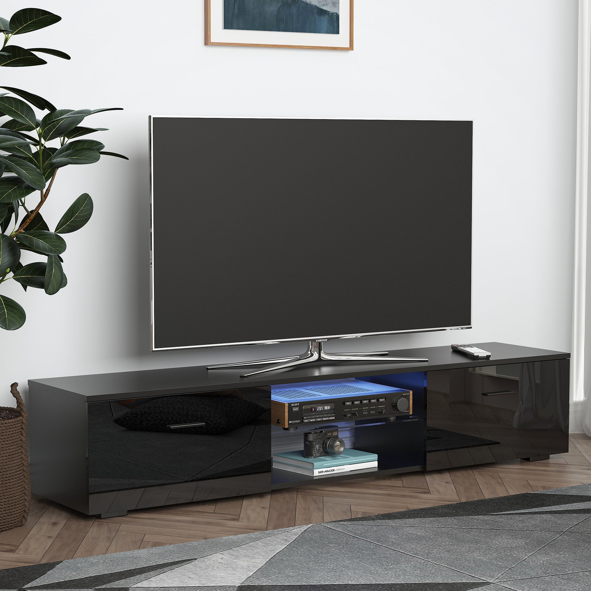 Homcom TV Stand Cabinet with High Gloss Front Door