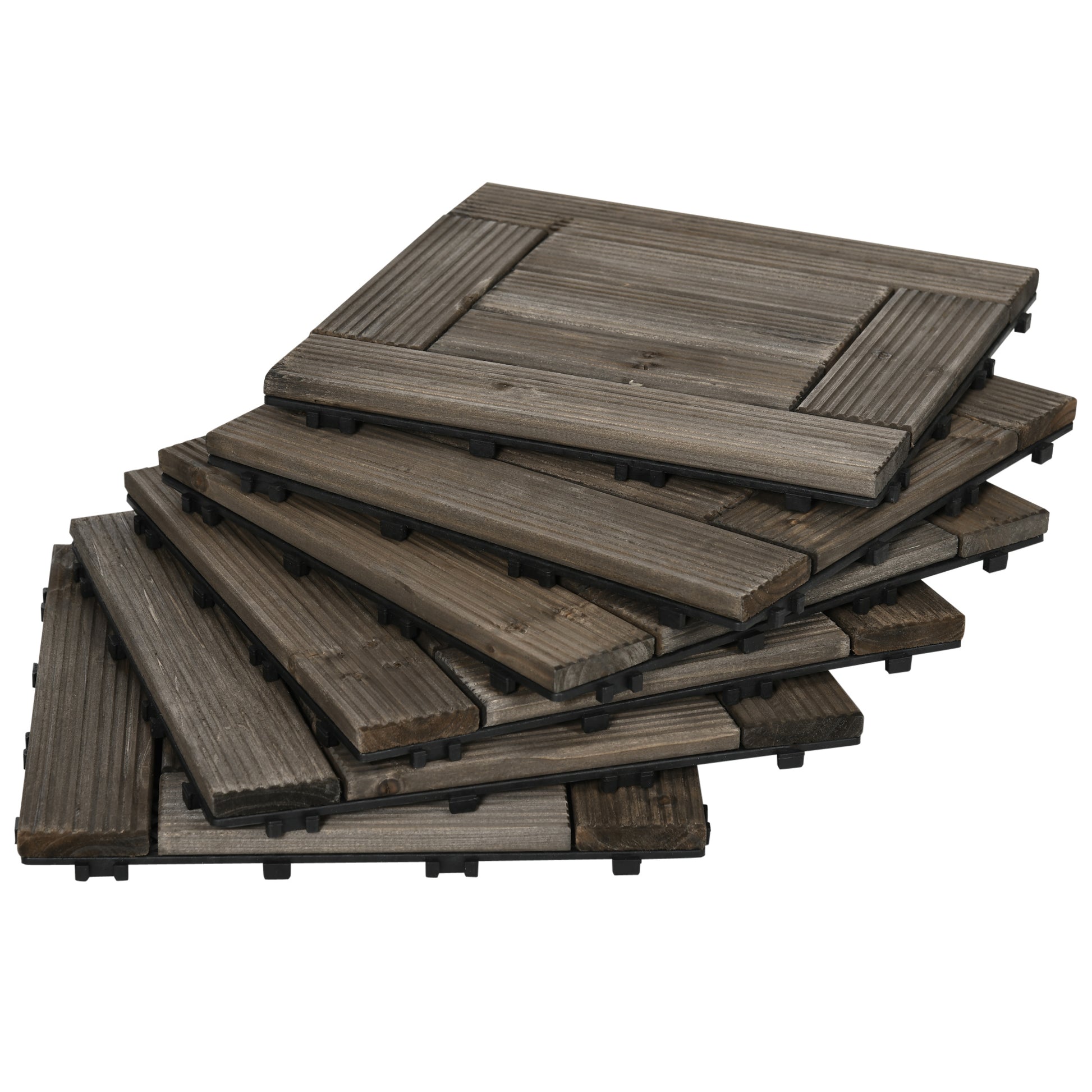 Outsunny 27 Pcs Wooden Interlocking Decking Tiles