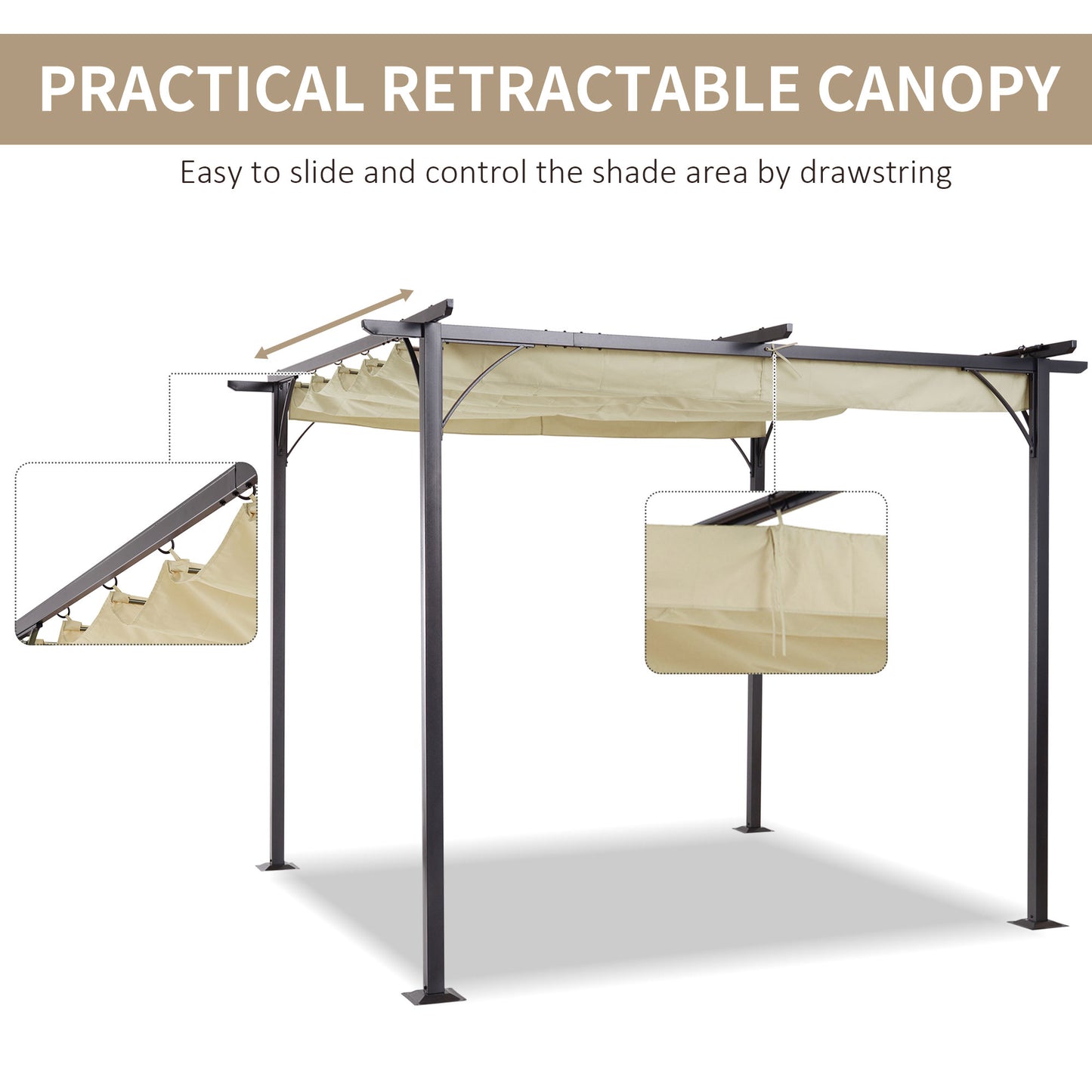 Outsunny 3 X 3(M) Metal Pergola With Retractable Roof