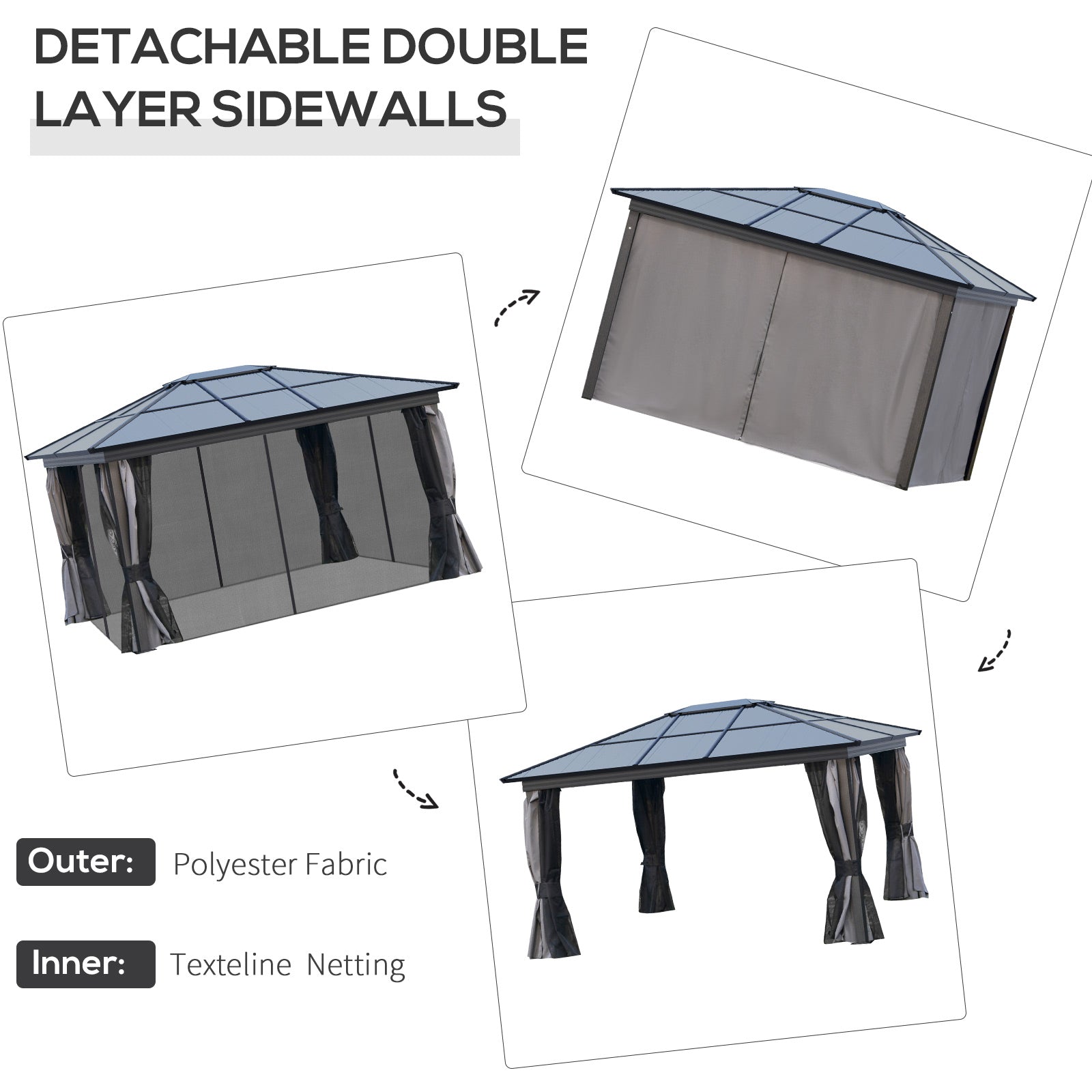 Outsunny 3.6 x 4m Hardtop Gazebo with UV Resistant Polycarbonate Roof & Aluminium Frame