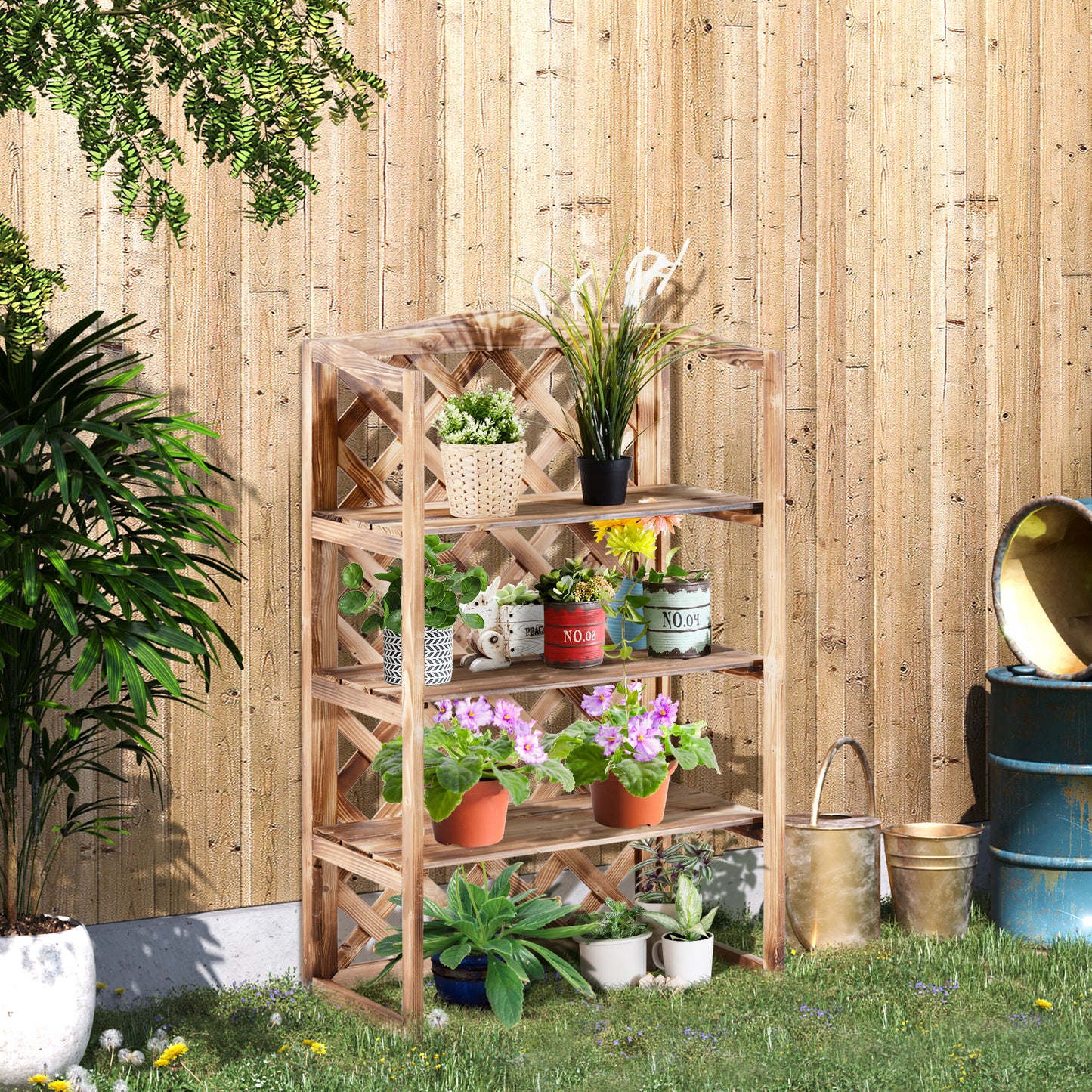 Outsunny 3-Tier Wooden Plant Stand Shelf