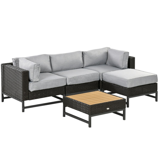 Outsunny 5 Piece Outdoor PE Rattan Corner Sofa Set with Cushions