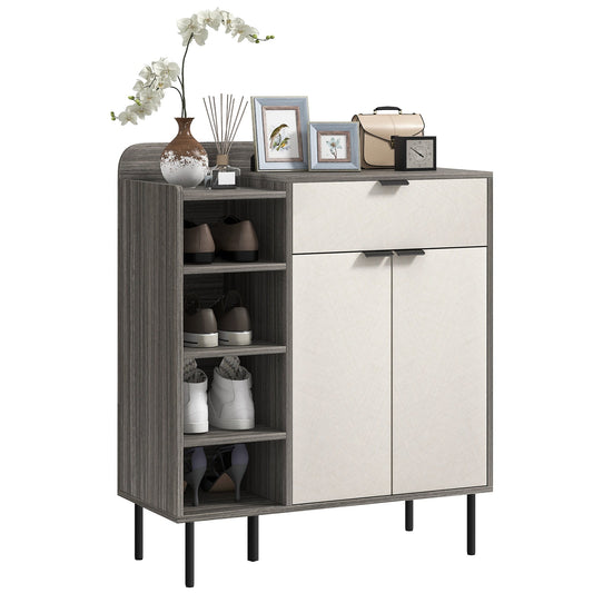 Modern and Minimal 12 Shoe Storage Cabinet - Grey/White-0