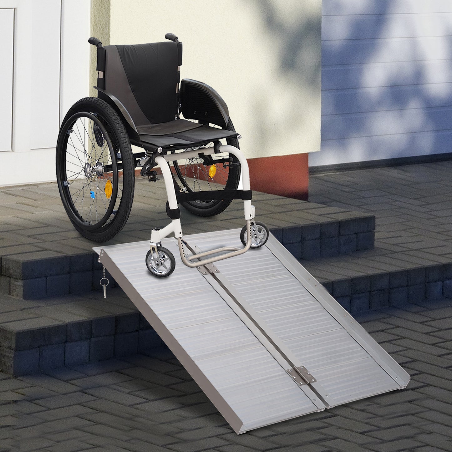 Homcom Folding Aluminum Ramp Wheelchairs/Scooters/Pet Mobility Ramp W/Handle 38.5"