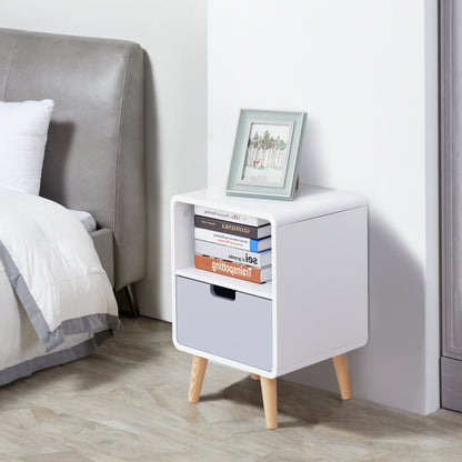 Homcom Scandinavian Style Bedside Table 40Lx38Wx58H cm-White/Grey/Natural Wood Colour