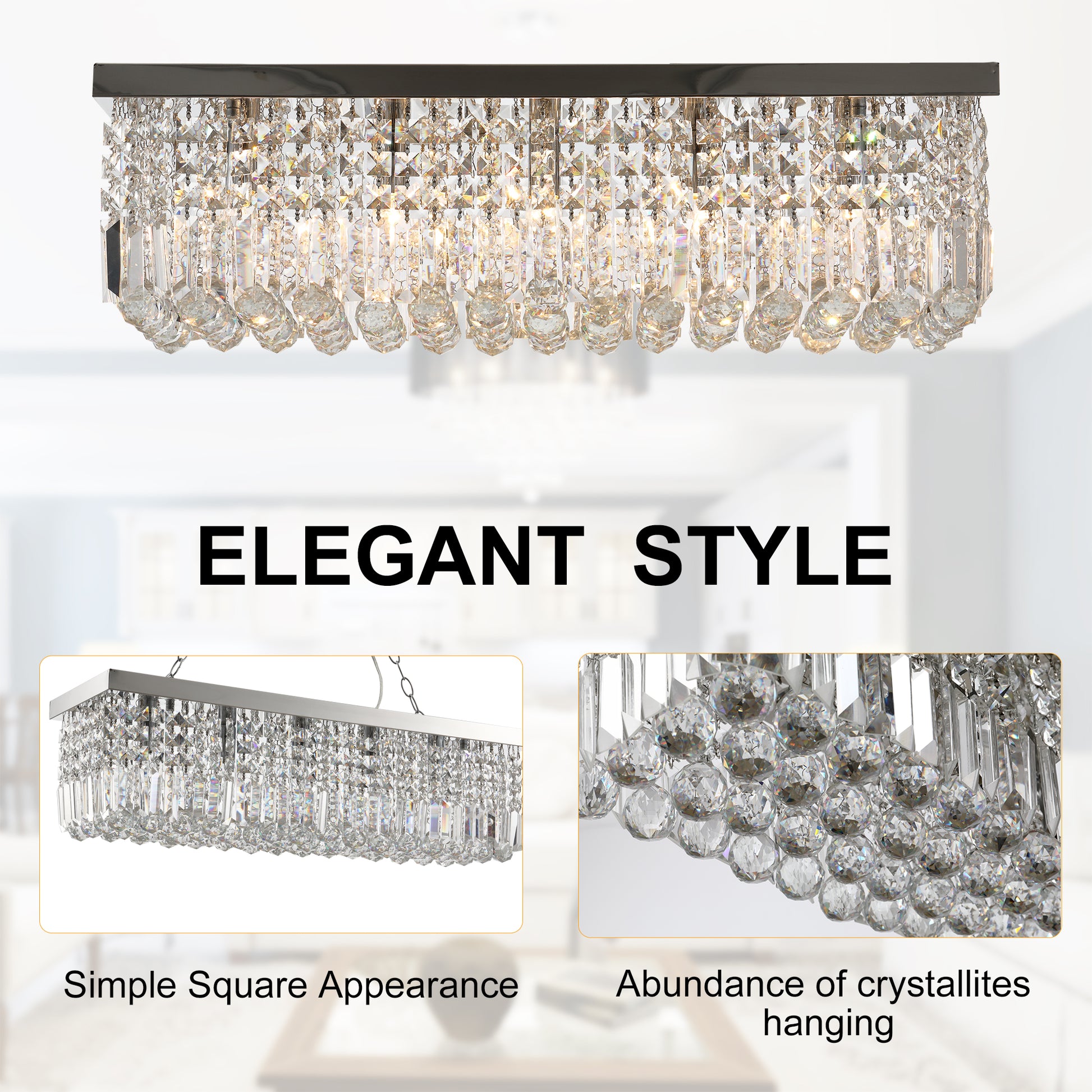 Homcom Modern Crystal Ceiling Light Square Chandelier for Home Office Hotel Silver