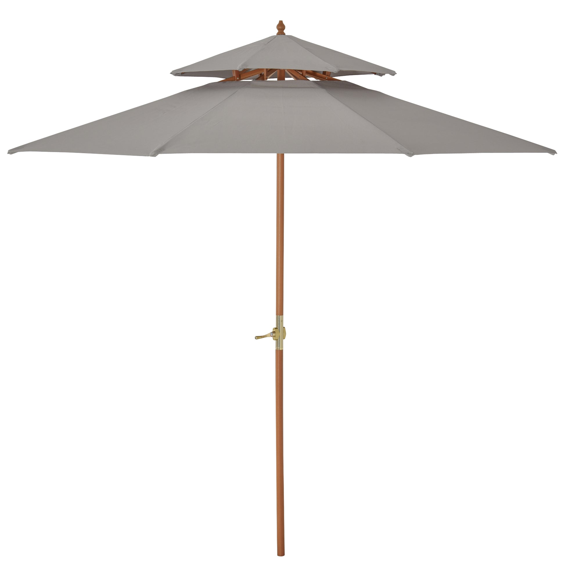 Outsunny 2.7 M Garden Parasol Umbrella Double Tier Garden Umbrellas Outdoor Sun Umbrella Sunshade Bamboo Parasol Grey