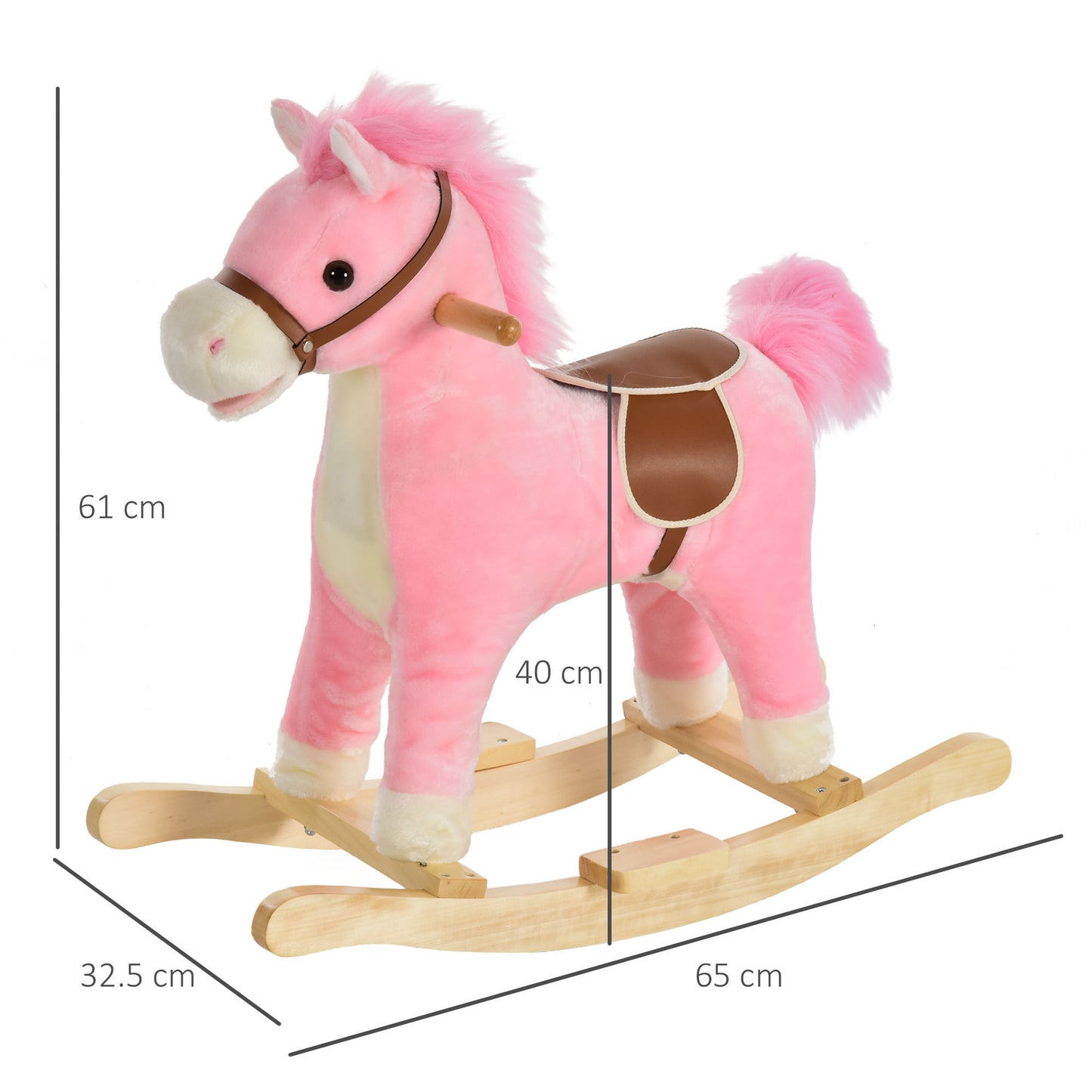 Homcom Kids Plush Rocking Horse w/ Sound Moving Mouth Wagging Tail Children Rocker Ride On Toy Gift 36 - 72 Months Pink