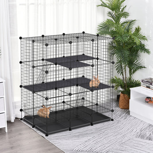 PawHut Steel 3-Tier Small Animal Playpen Cage Black