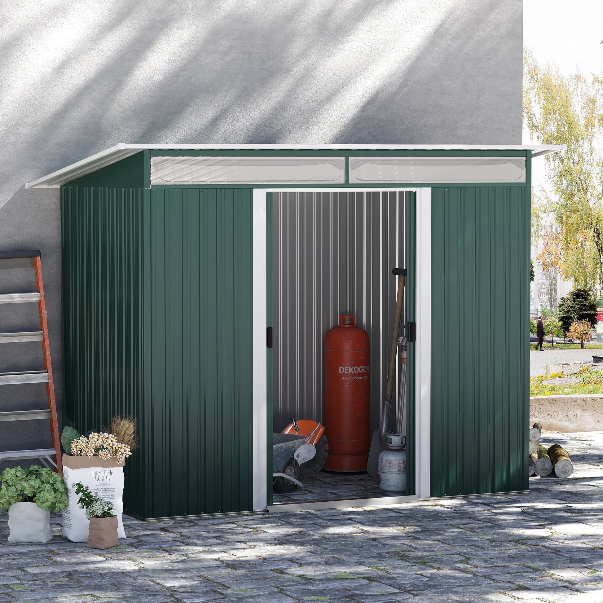 Lightsky 8.5 x 4' Double Door Pent Garden Shed Steel Green by Steadfast