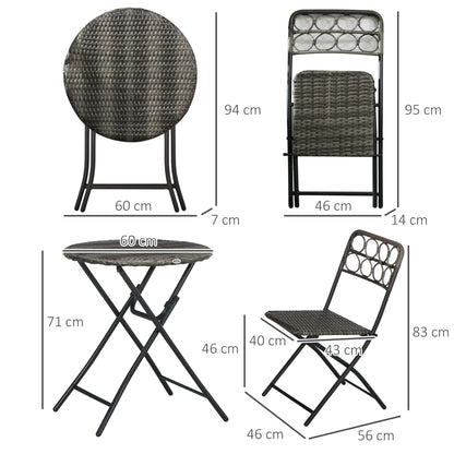 Outsunny 3 PCS Rattan Wicker Bistro Set with Easy Folding