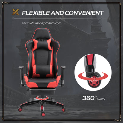 Homcom High-Back Gaming Chair Swivel Home Office Computer Racing Gamer Recliner Chair Faux Leather with Footrest