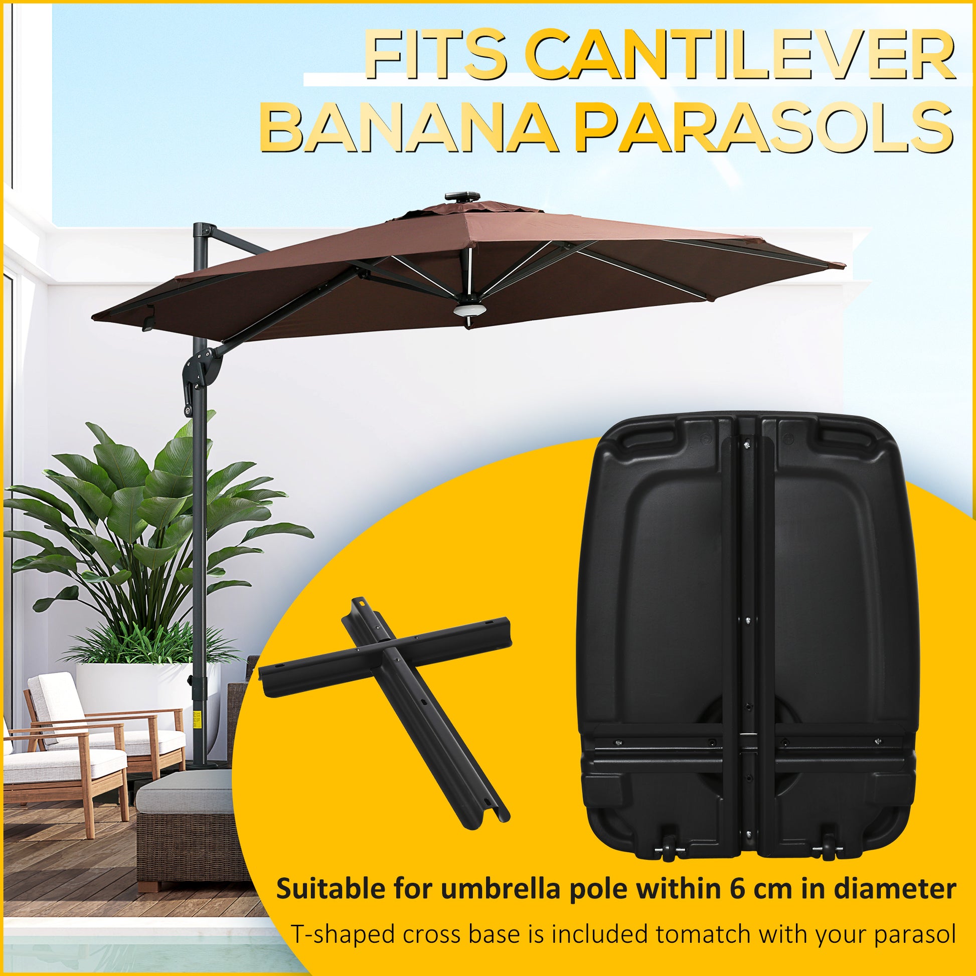 Outsunny 7kg Square Parasol Base Portable Umbrella Stand Weights for Cantilever Banana Parasol with Wheels