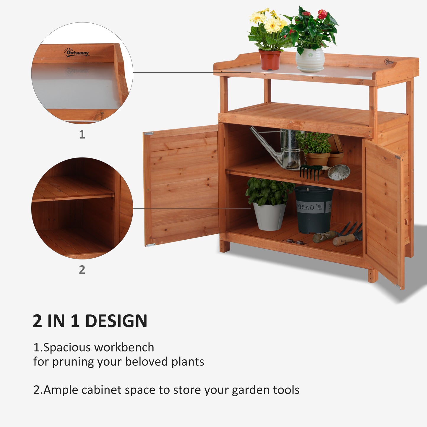 Outsunny Multi-function Potting Bench Table w/ Storage Cabinet and Galvanized Table Top