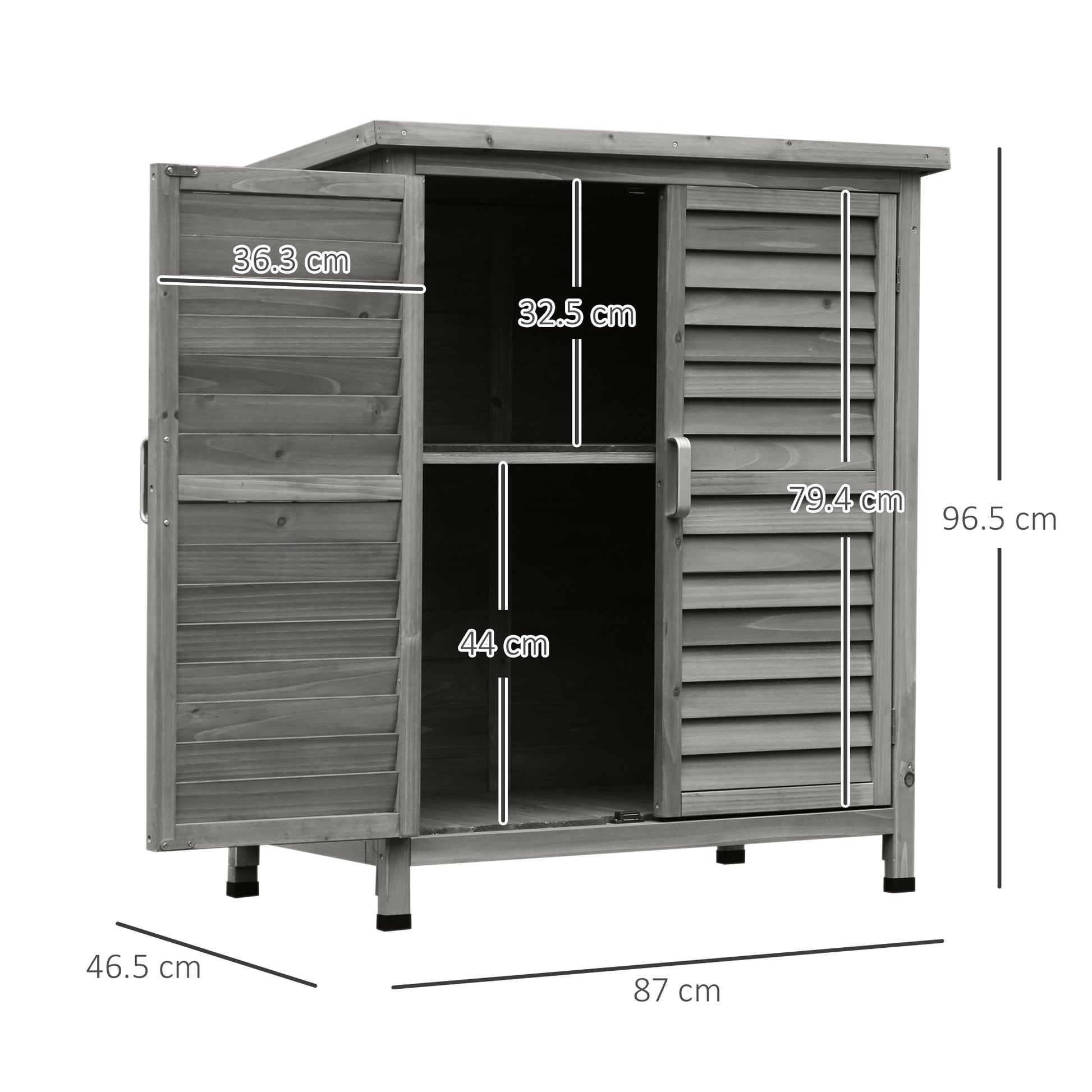 Slatted 96cm Double Door Pent Garden Store Fir Wood Grey by Steadfast