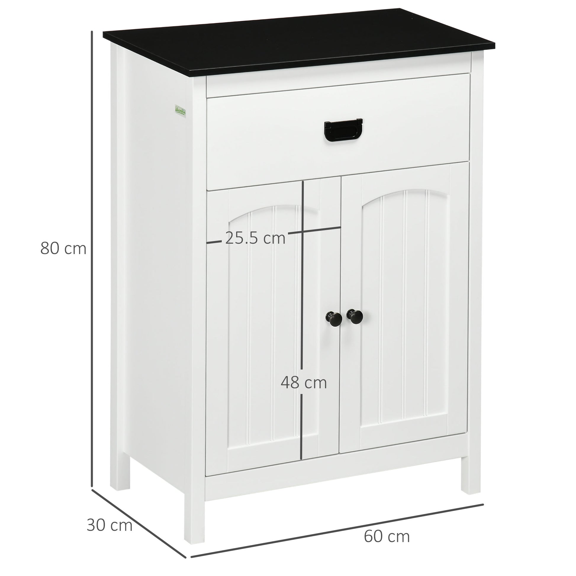 Farmhouse Floor Cabinet Two Door With Drawer White & Black by Kleankin