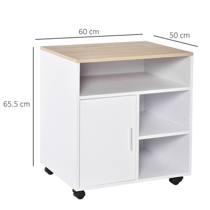 Homcom Multi-Storage Printer Stand Unit Office Desk Side Mobile Storage w/ Wheels Modern Style 60L x 50W x 65.5H cm - Oak