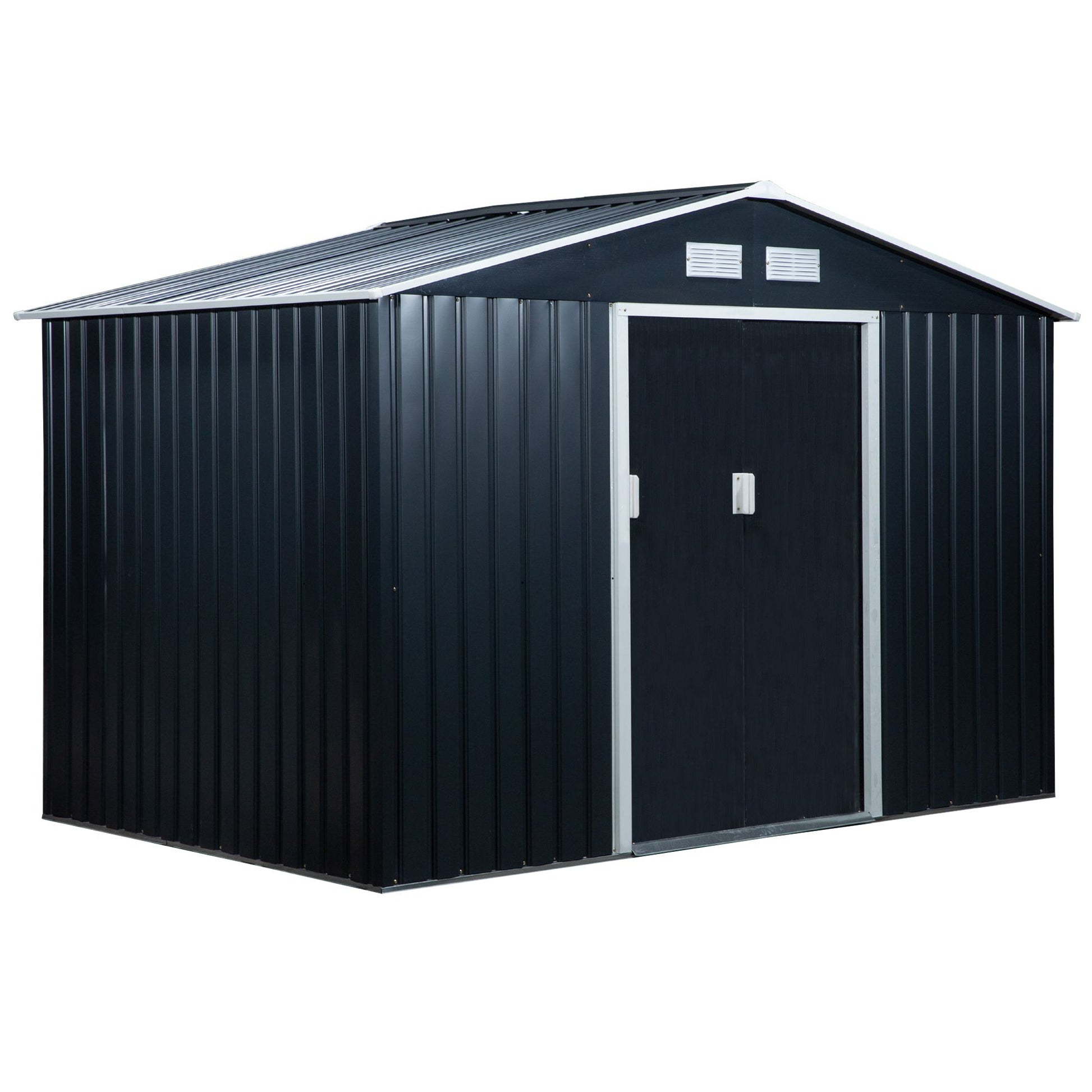 Galvanised 9 x 6' Double Door Reverse Apex Garden Shed With Ventilation Steel Dark Grey by Steadfast