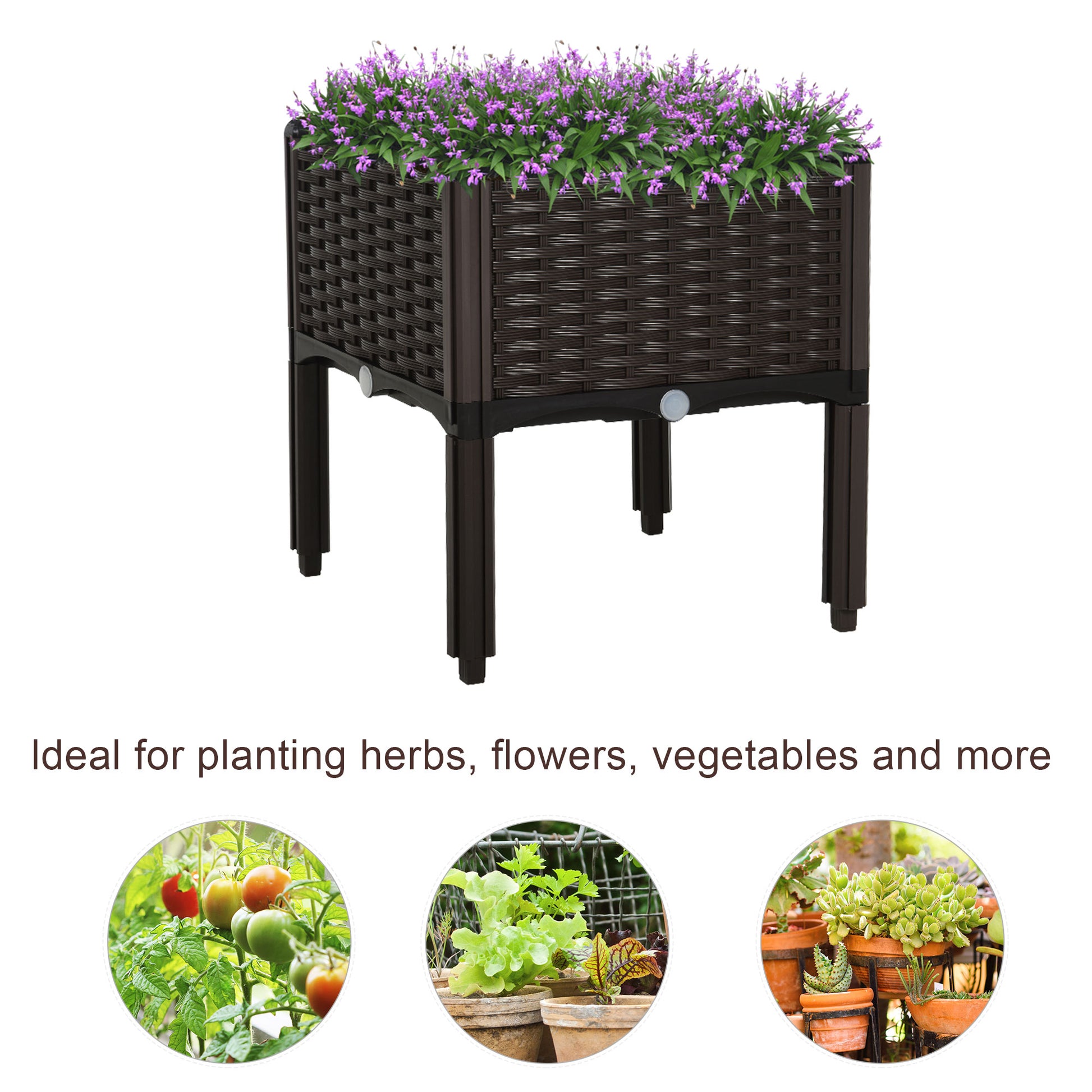 Outsunny Set of 1 26L Garden Raised Bed Elevated Patio Flower Plant Planter Box PP Vegetables Planting Container