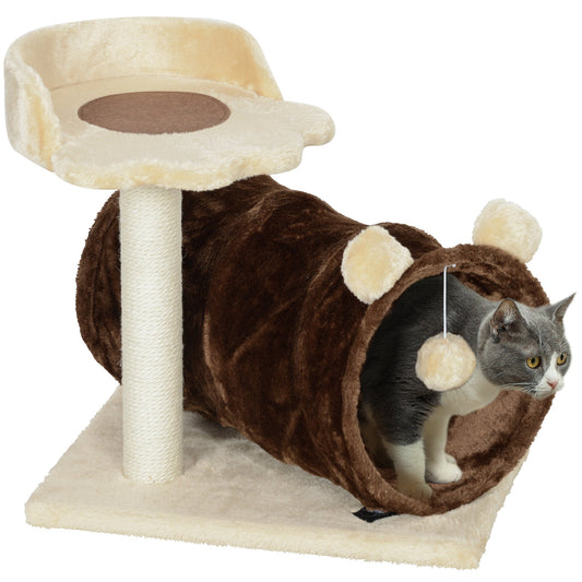 47cm Small Cat Tree w/ Scratching Post, Bed, Cat Tunnel, Toy Ball, Dark Brown-0