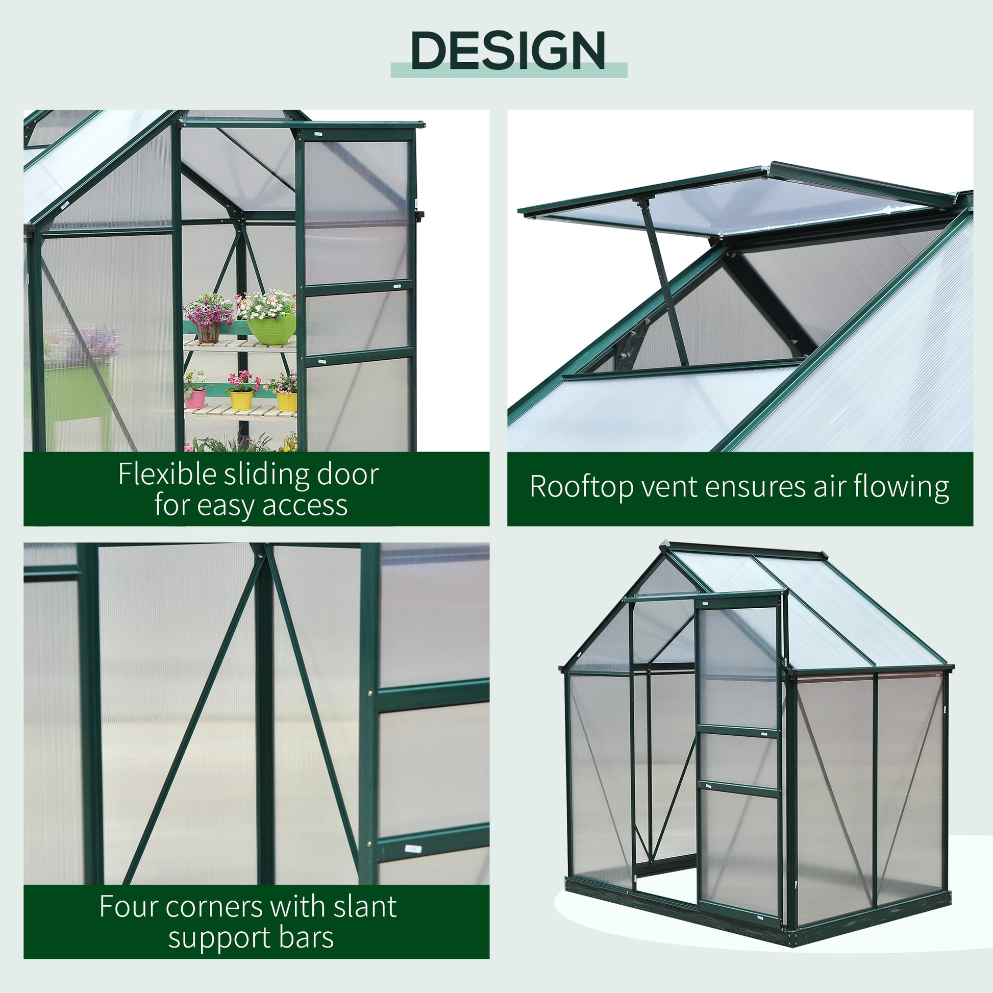 6 x 4 Greenhouse Walk-In Aluminium & Polycarbonate by Greenery