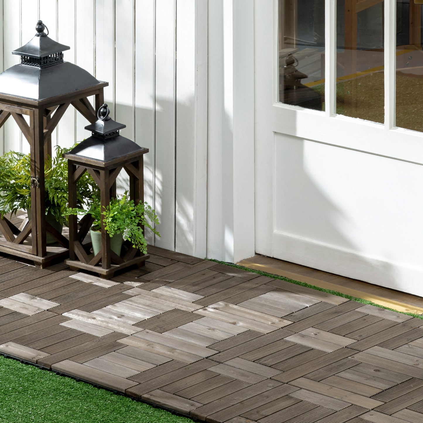 Outsunny 27 Pcs Wooden Interlocking Decking Tiles