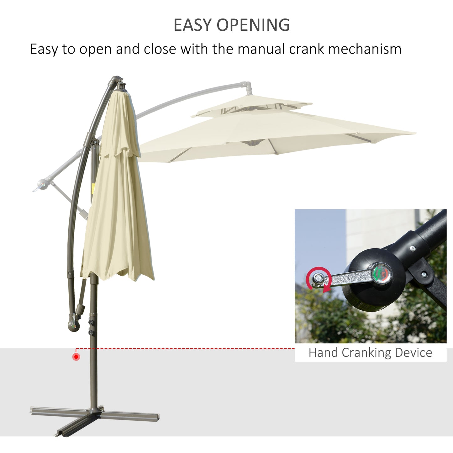 Outsunny 2.7m Garden Banana Parasol Cantilever Umbrella with Crank Handle