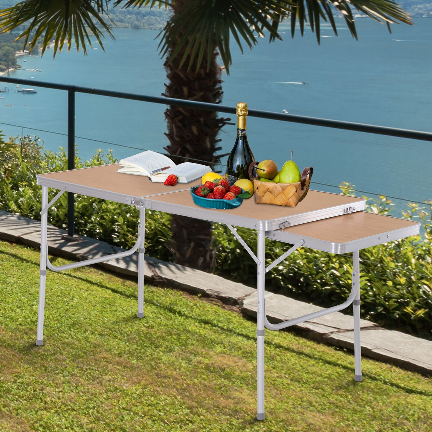 Outsunny Aluminium Medium-density fibreboard-Top 4ft Folding Portable Outdoor Table Silver