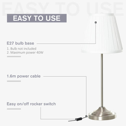 Homcom Modern Table Lamp with Pleated Fabric Lampshade and Metal Base