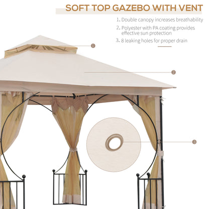 Outsunny 3 x 3(m) Garden Gazebo Patio Party Tent Shelter Outdoor Canopy Double Tier Sun Shade Metal Frame Netting Beige