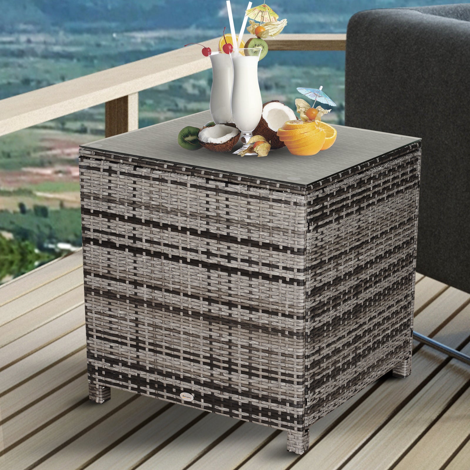 Outsunny Square PE Rattan Garden Table