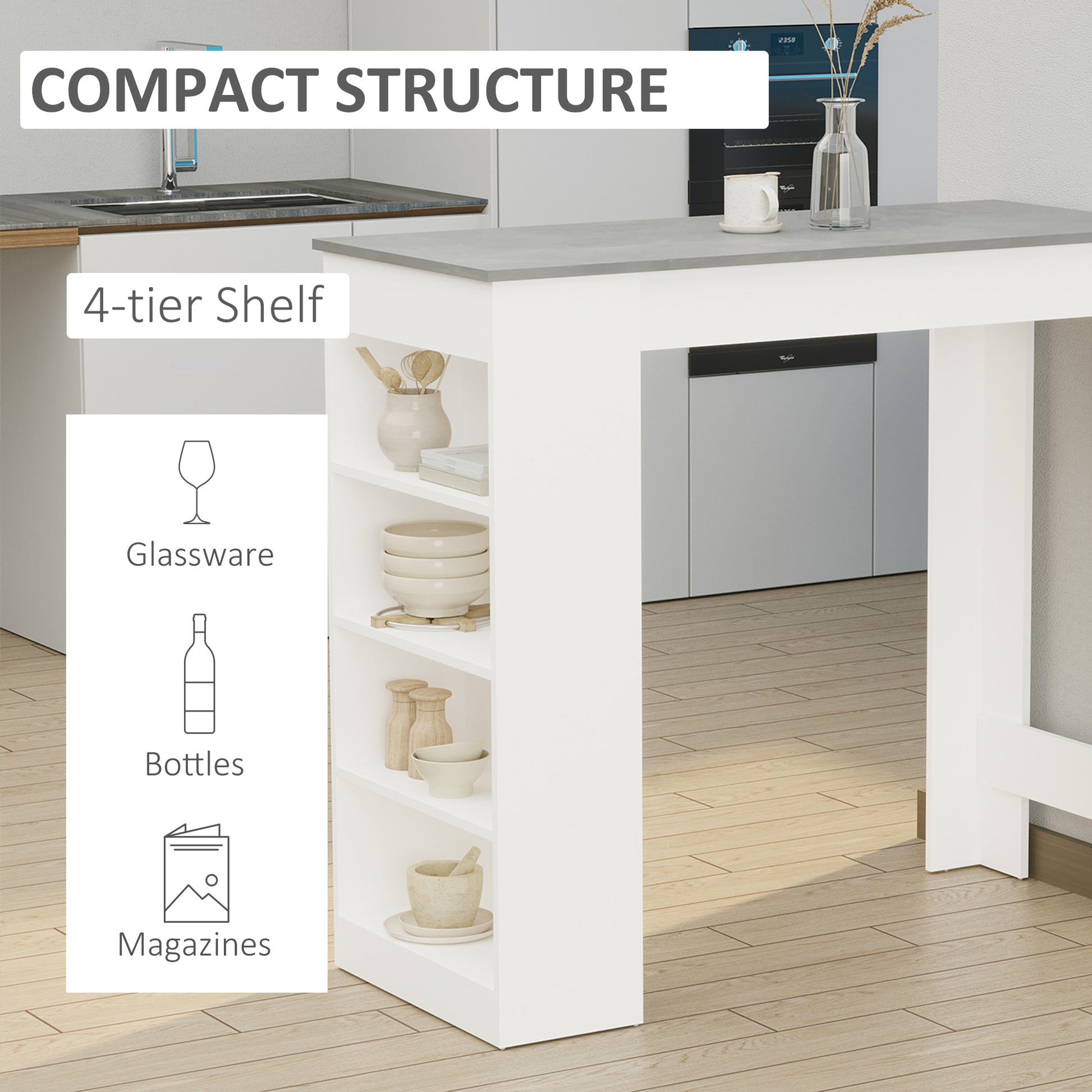 Homcom Bar Table Coffee Table Kitchen Dining Table with 4-Tier Storage Shelf for Kitchen