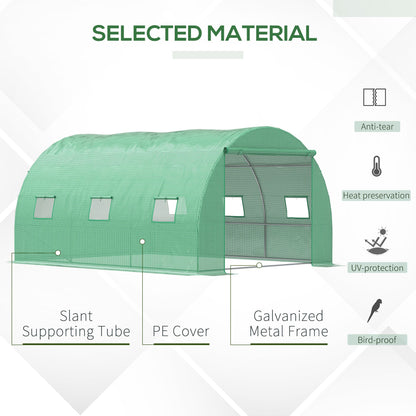 Outsunny Walk-In Tunnel Greenhouse With Pe Cover Zipper Door & Roll Up Window Green