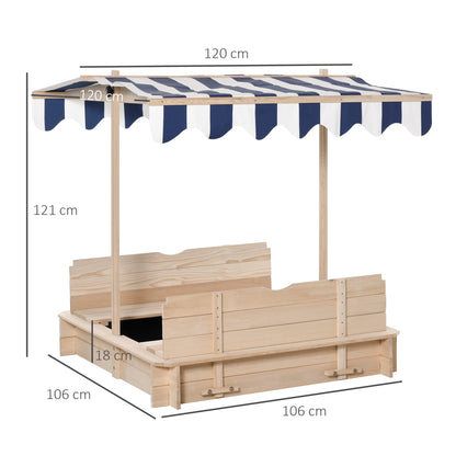 Outsunny Kids Wooden Sand Pit with Lids Children Sandbox Height Adjustable Canopy for Garden