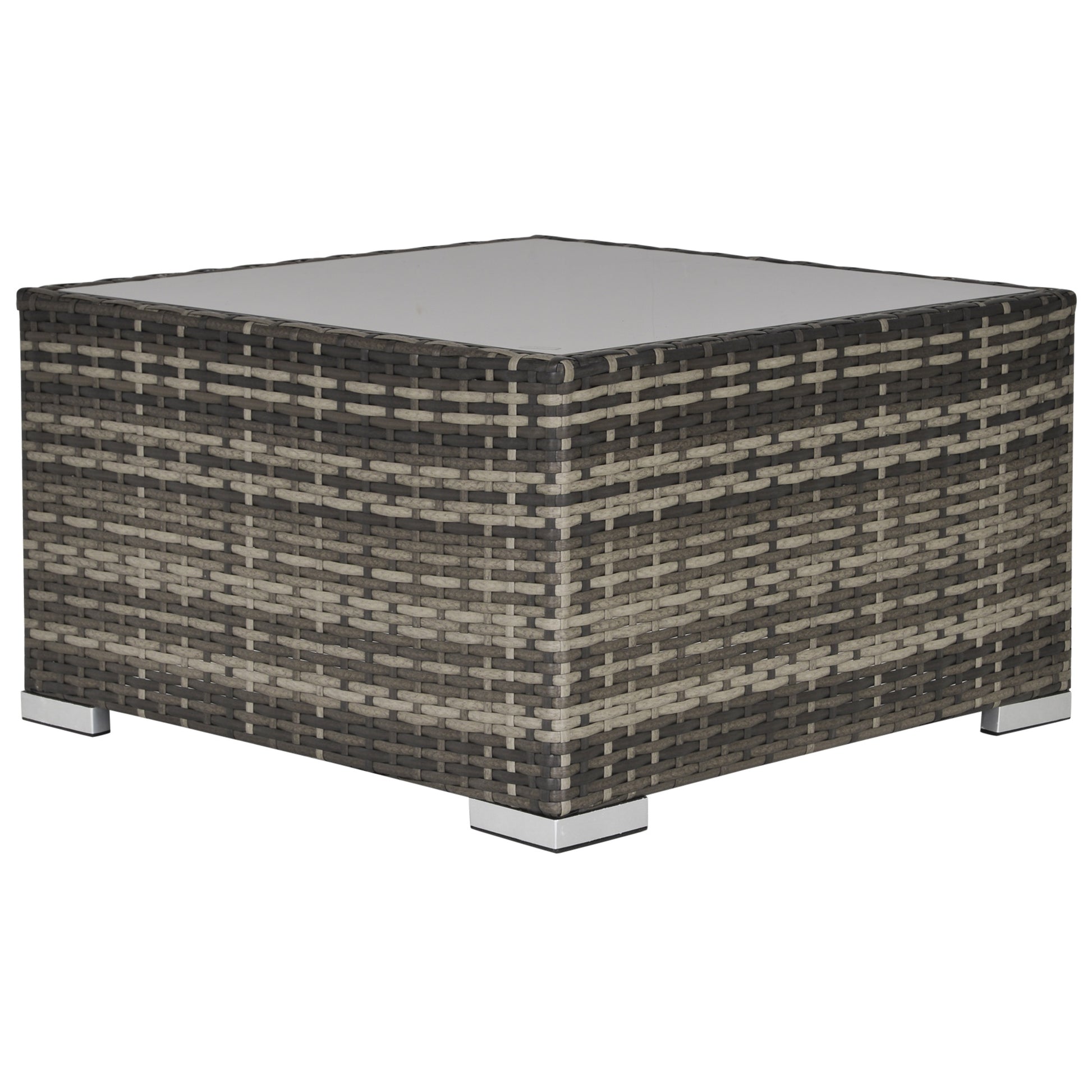 Outsunny Square PE Wicker Rattan Table with Glass Top - Dark Grey