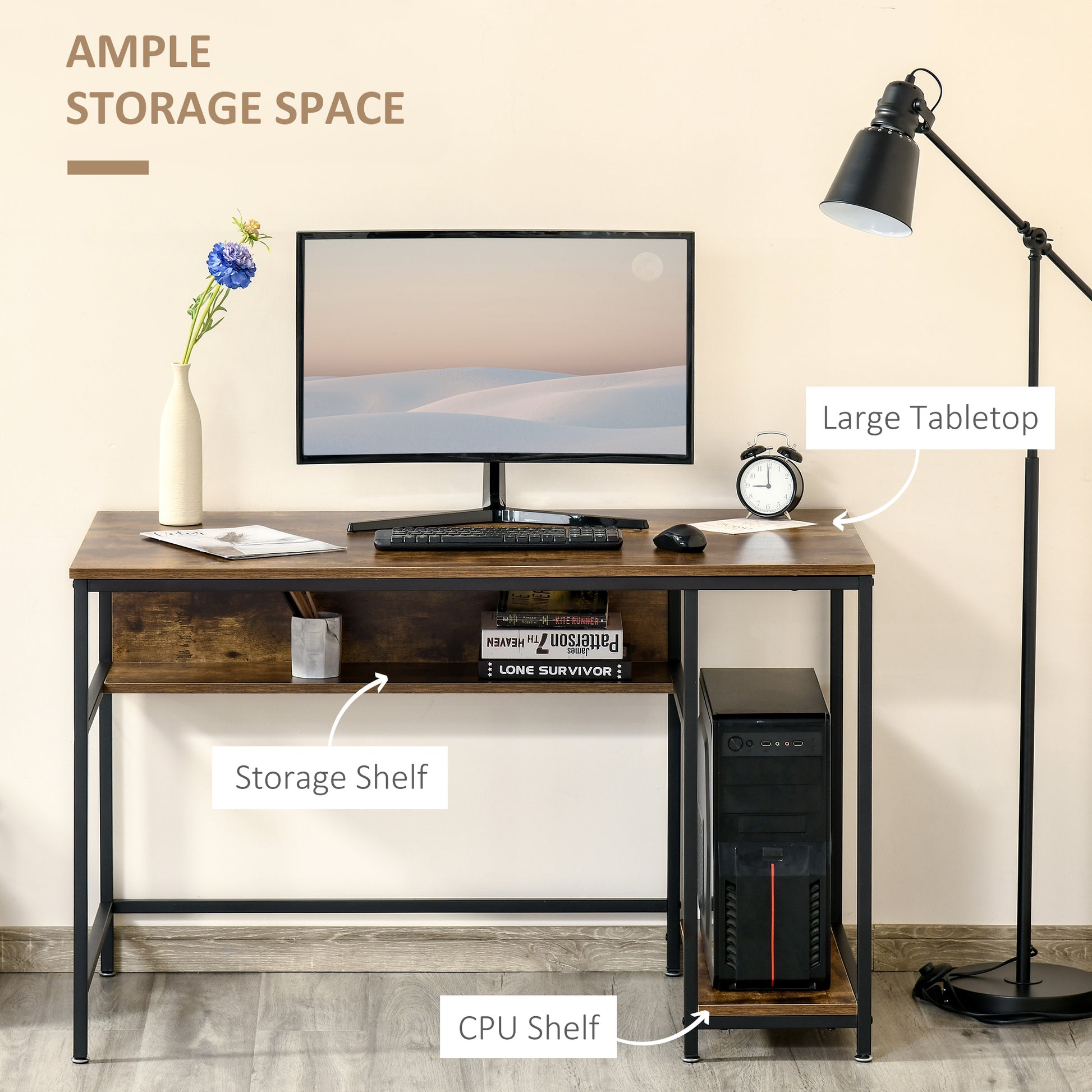 Homcom Home Computer Desk Writing Study Table Offcie PC Workstation with Storage Shelf