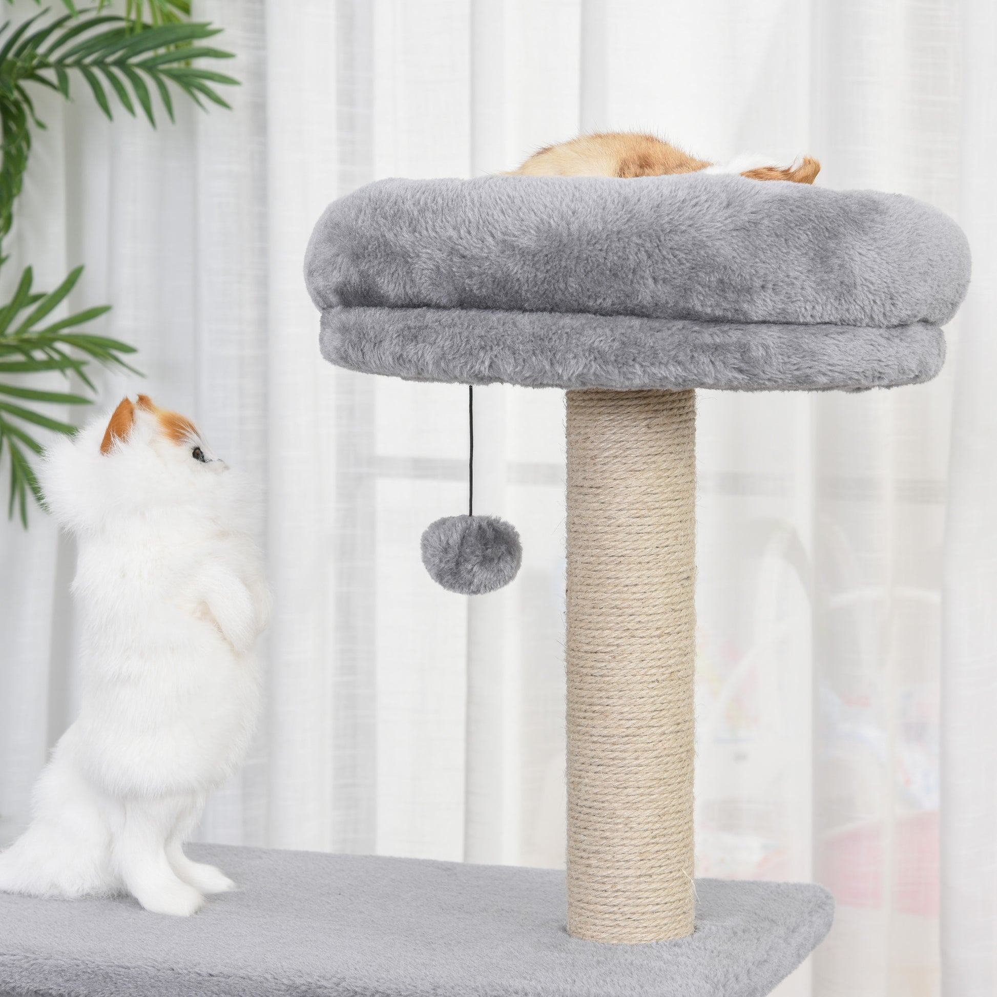 PawHut 96cm Cat Tree for Indoor Cats Condo Sisal Scratching Post Cat Tower Kitten Play House Dangling Ball Activity Center Furniture Grey