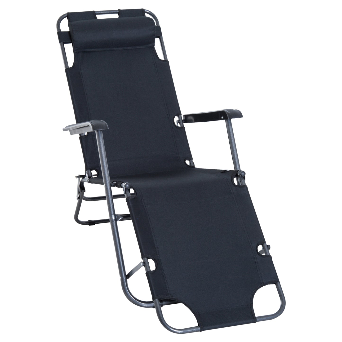 Outsunny Metal Frame 2 In 1 Sun Lounger w/ Pillow Black