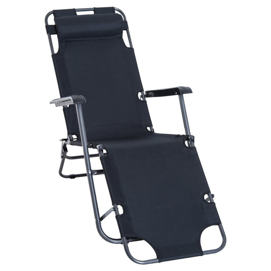 Outsunny Metal Frame 2 In 1 Sun Lounger w/ Pillow Black