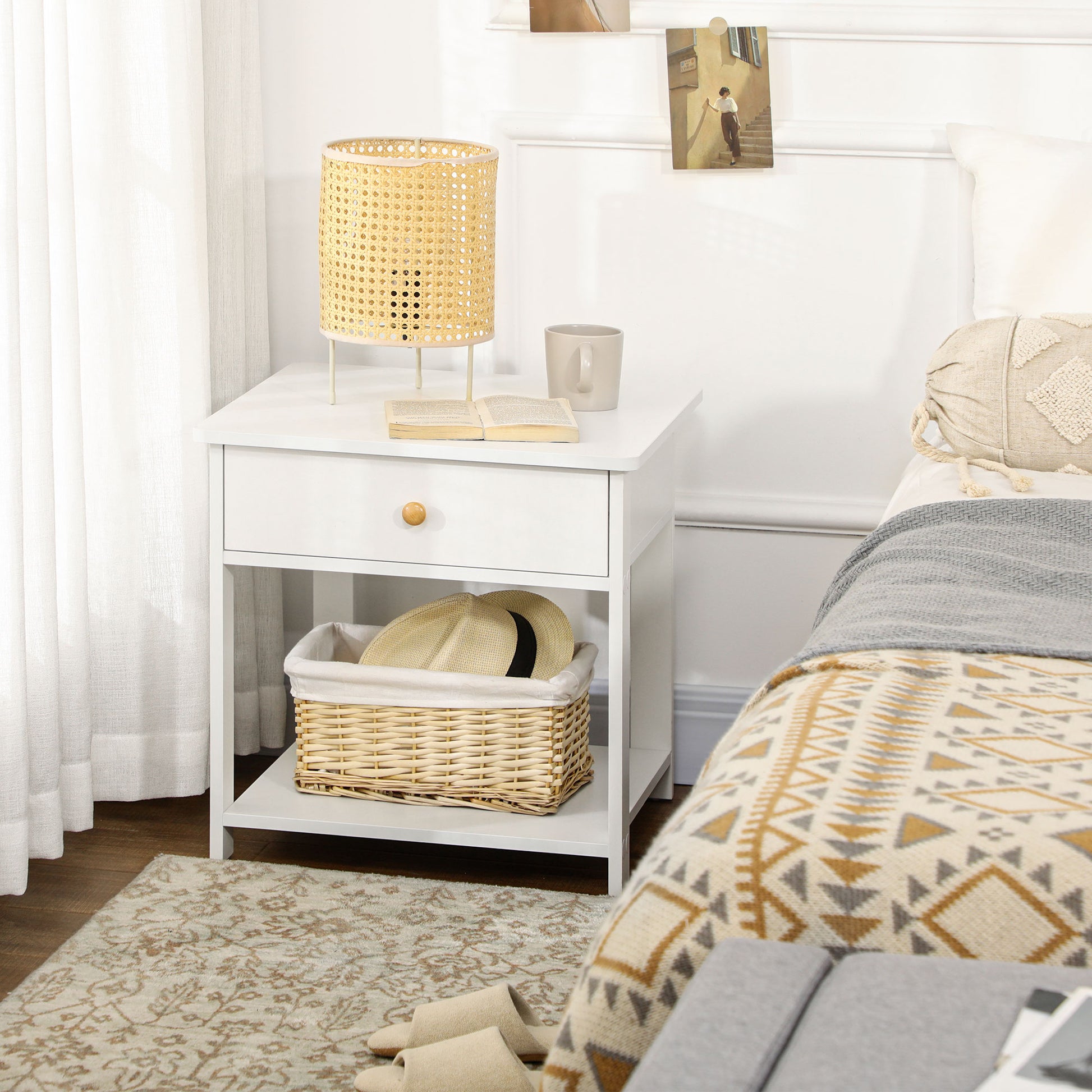 Homcom Classic Bedside Table With Drawer And Shelf - White