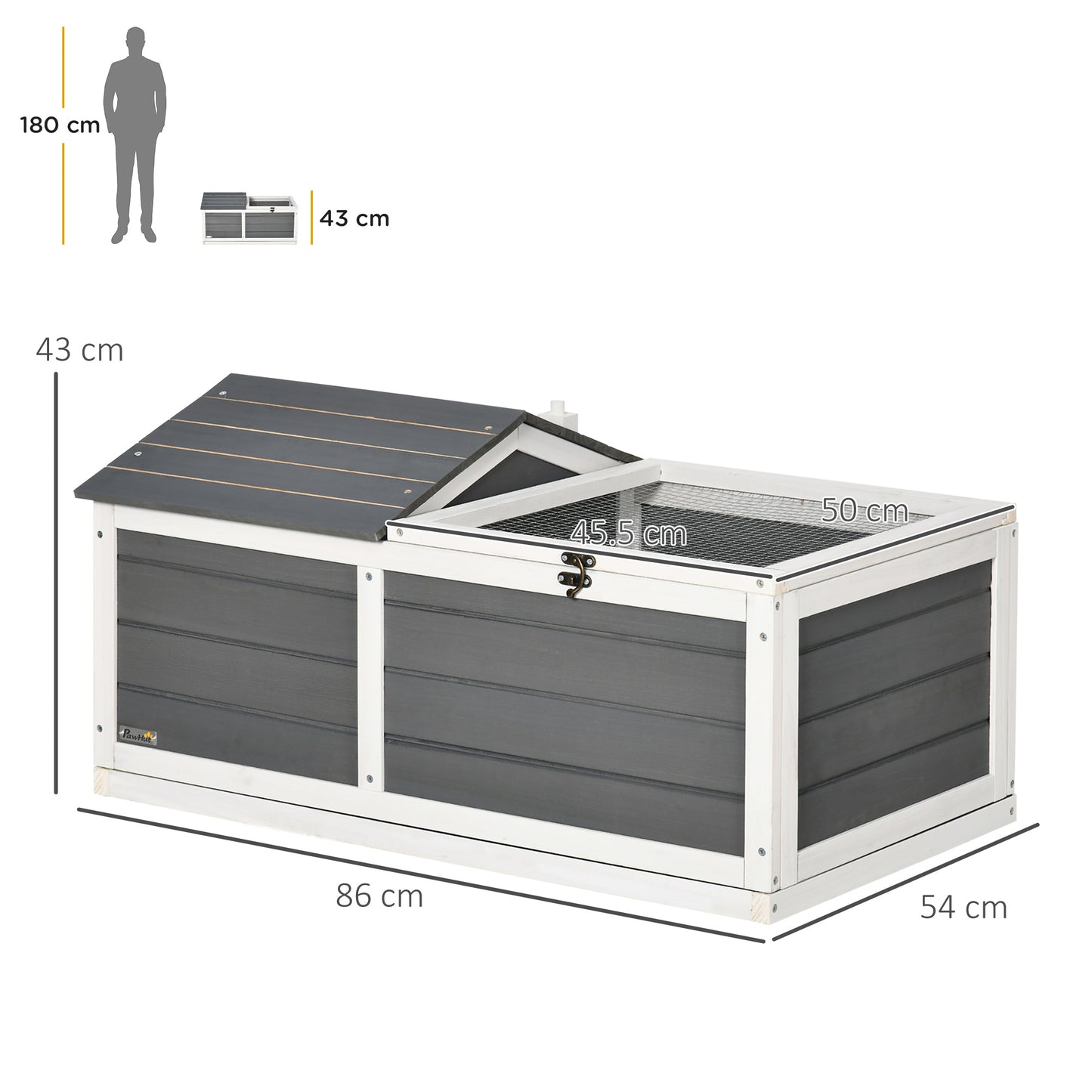 Pawhut Wooden Tortoise House Small Pet Reptile Shelter With Hide Den And Run Grey