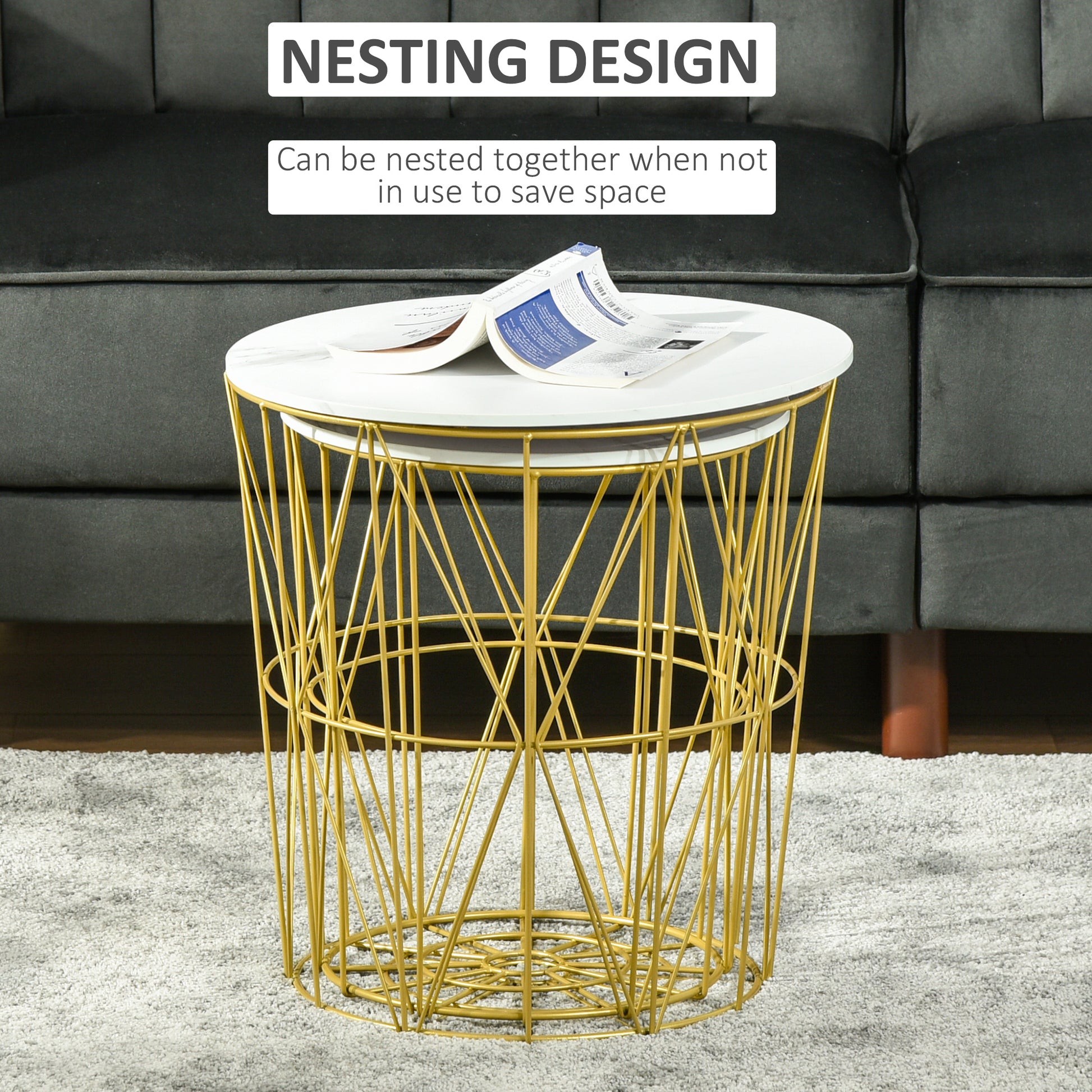 Homcom Set of 2 Nesting Side Tables with Storage