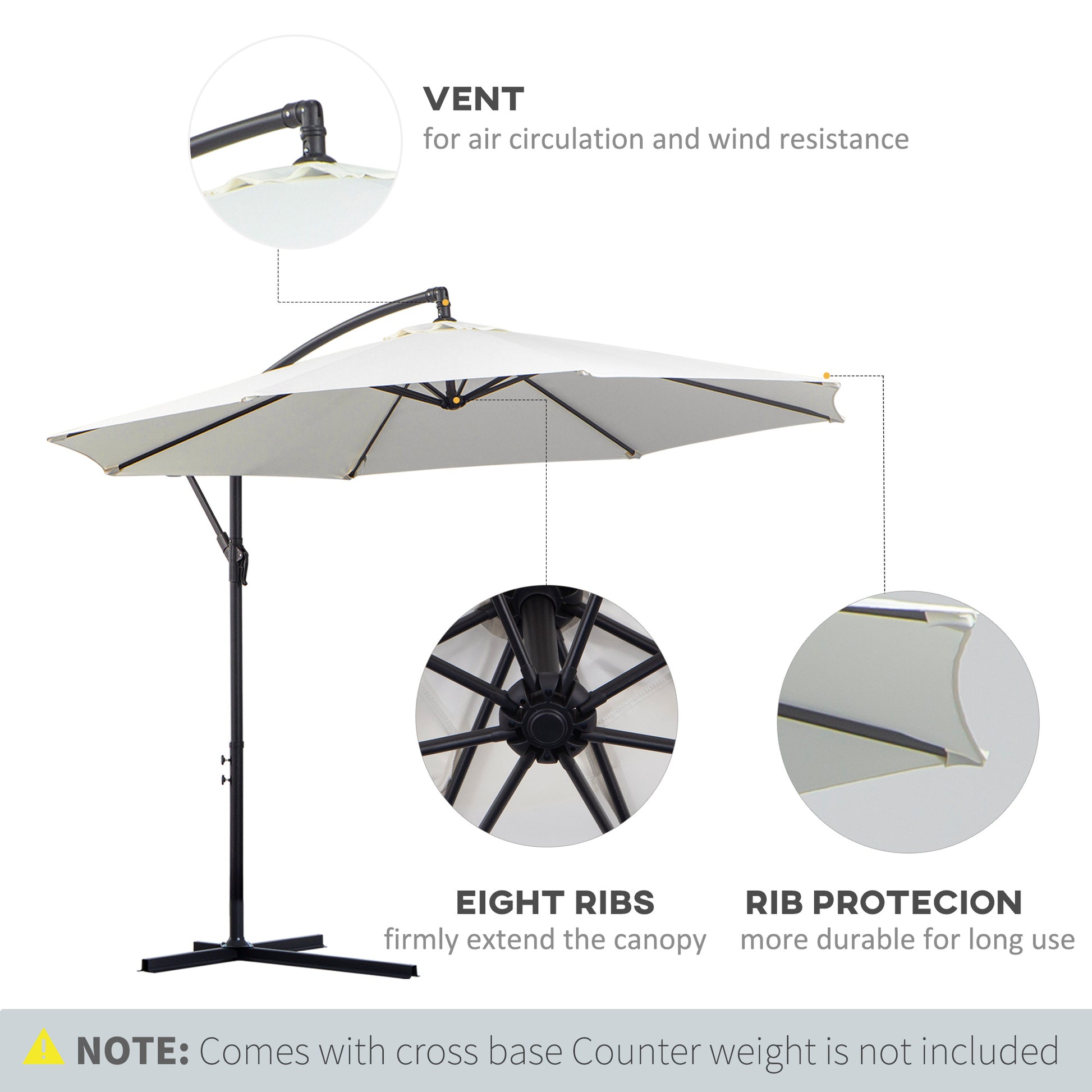 Outsunny 3M Banana Umbrella Parasol-Cream White