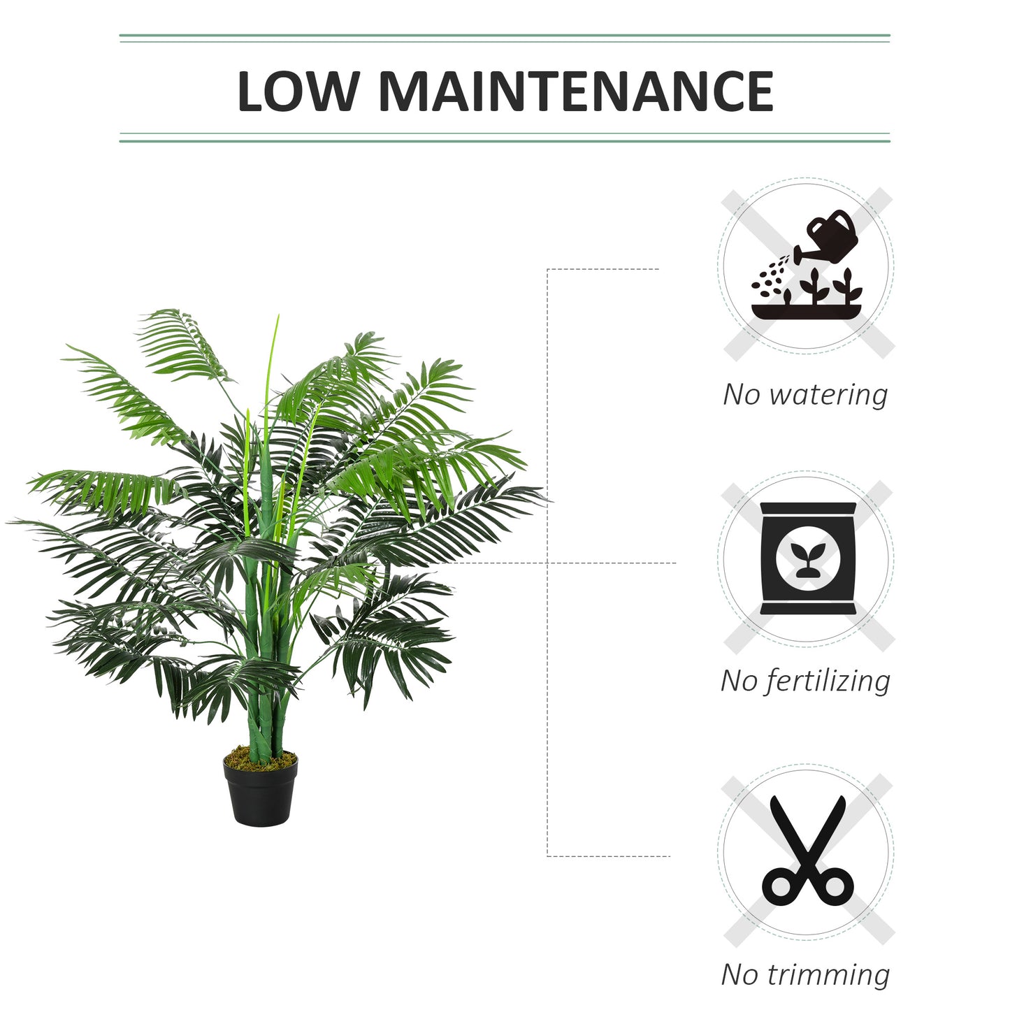 Outsunny 125cm/4FT Artificial Palm Plant Decorative Tree with 18 Leaves Nursery Pot Fake Plastic Indoor Outdoor Home Office Décor