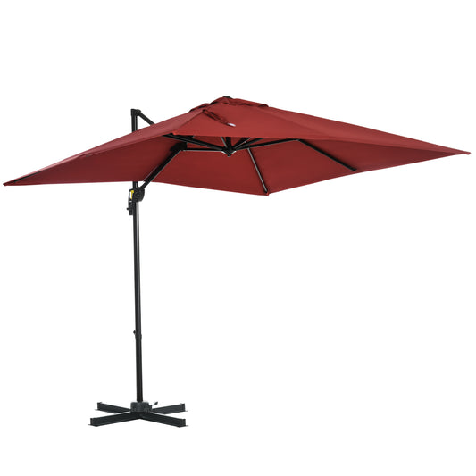 Outsunny 2.5 x 2.5m Patio Offset Parasol Umbrella Cantilever Hanging Aluminium Sun Shade Canopy Shelter 360° Rotation with Crank Handle and Cross Base