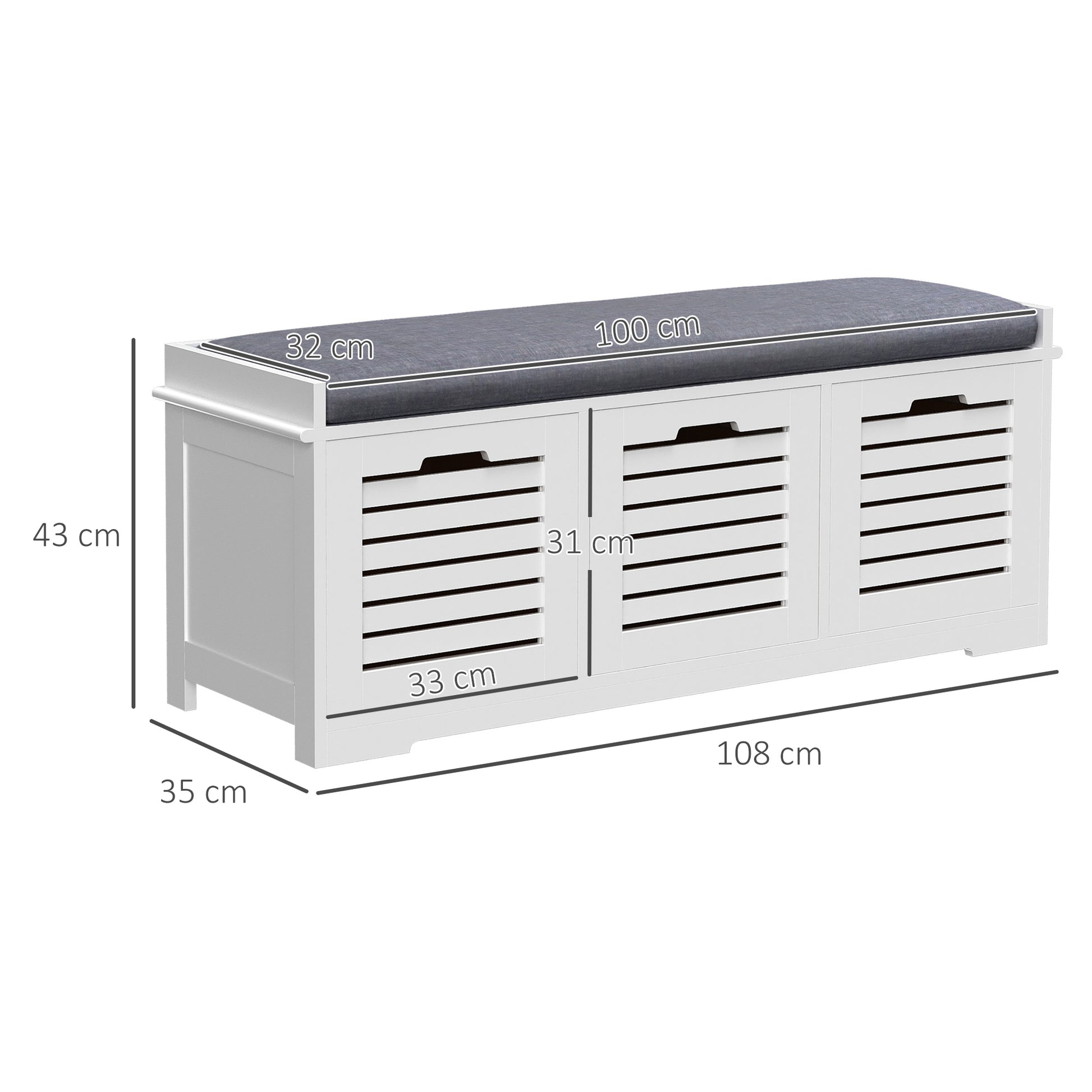 Homcom Shoe Storage Bench with 3 Drawers & Removable Grey Seat Cushion Hallway Organisation furniture