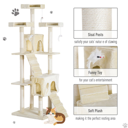 PawHut Cat Tree Scratching Post 27L×27W×28.5H cm-Beige