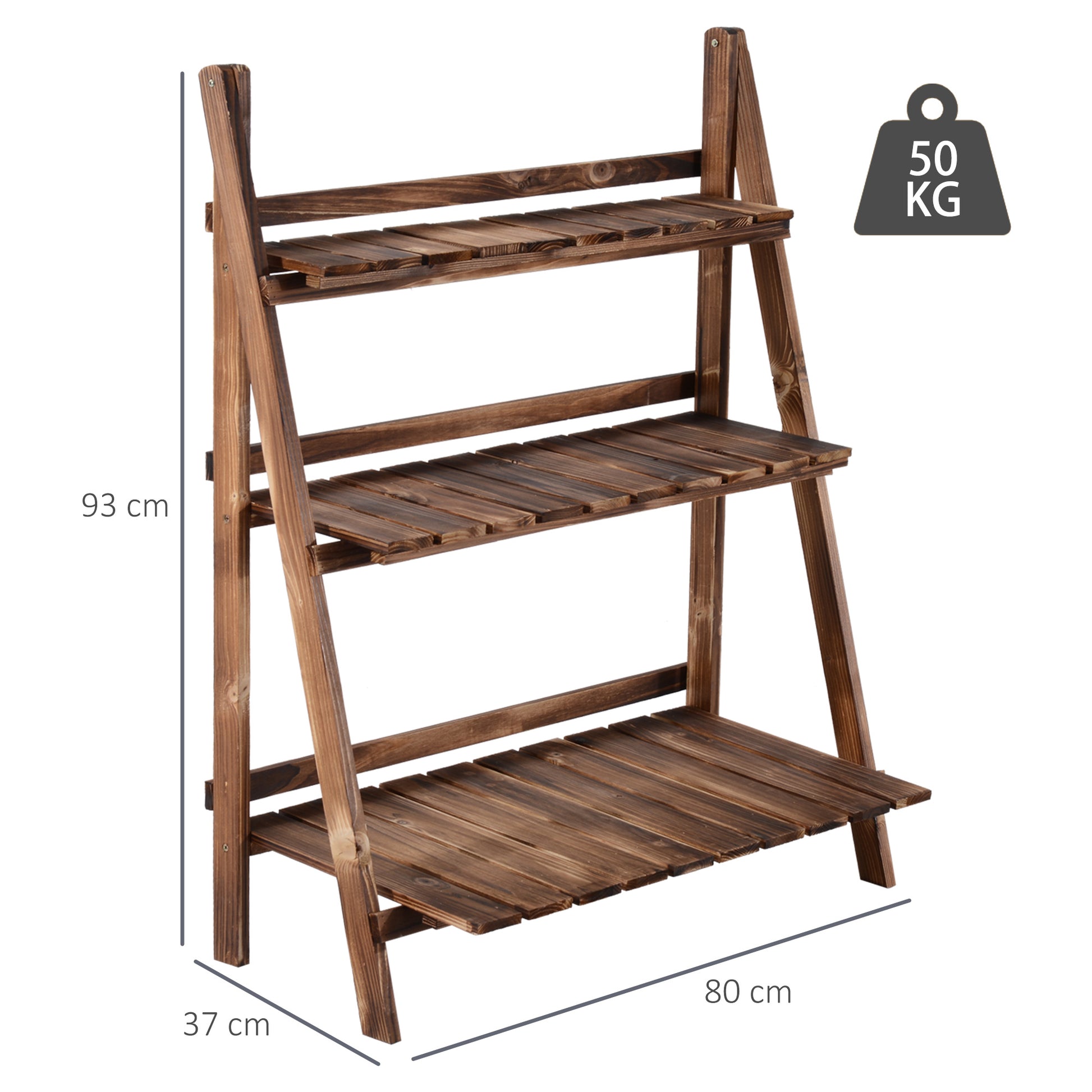 Outsunny Wooden Folding Flower Pot Stand 3 Tier Garden Planter Display Ladder Gardener Storage Shelves Rack Herb Holder (80L x 37W x 93H (cm))